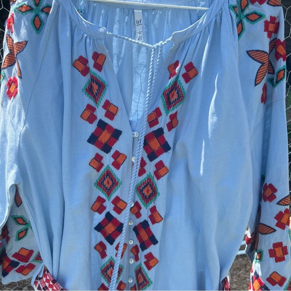 Zara Blue Embroidered Southwestern Midi Dress - Picture 5 of 10